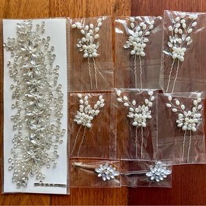 Beautiful 9 pieces of bridal hair pieces and accessories,  pearl and rhinestones